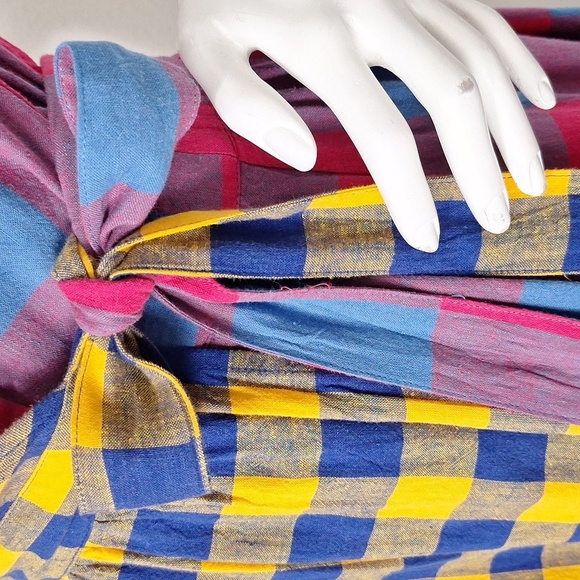 Urban Outfitters Retro Bohemian Anna Linen Blend Mixed Plaid Midi Wrap Dress S - Picture 6 of 12